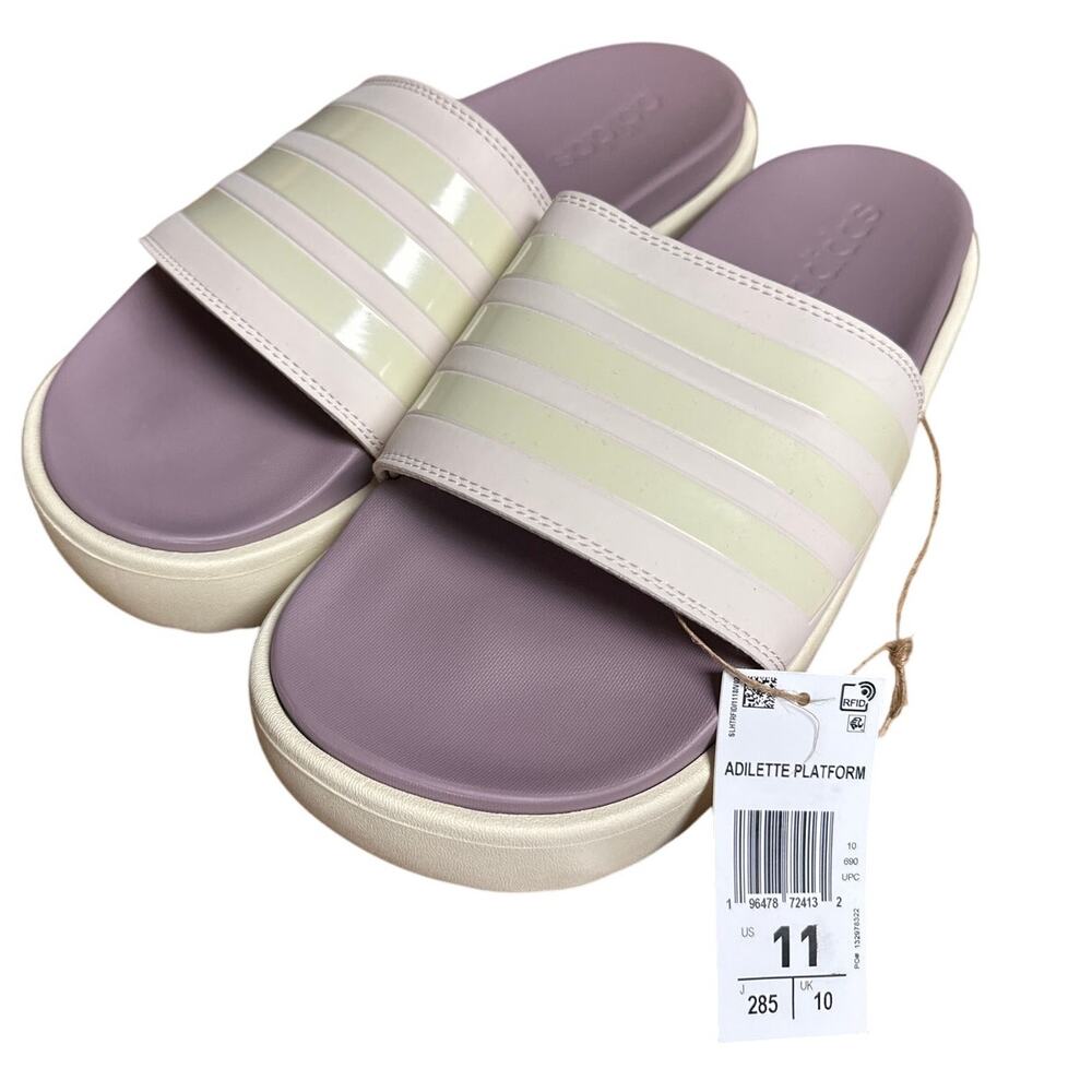 adidas Women's Adilette Platform Slide Sandals Mauve Fig White Size 11 New